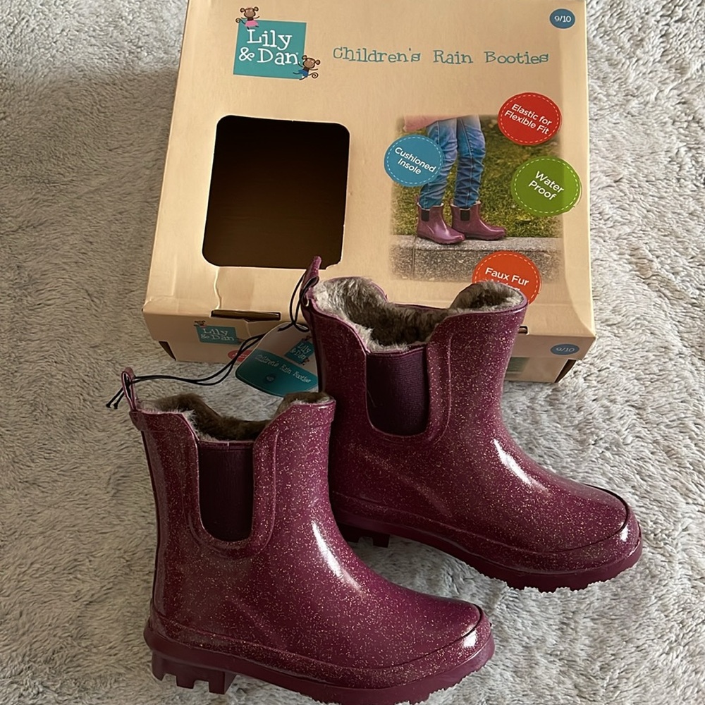 Lily & Dan Girls Rain Boots  SZ 9/10  Plum Sparkle
Ankle  Faux Fur - Picture 3 of 7